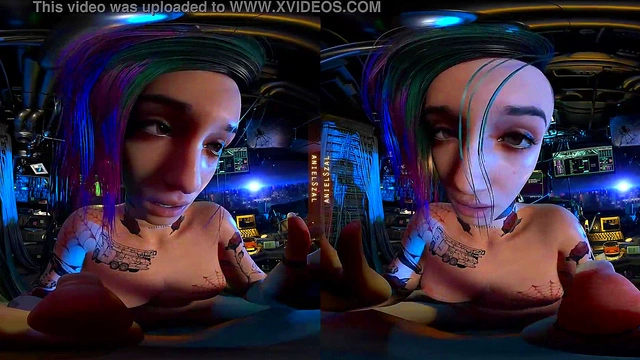 VR Intimacy With Pink-Haired Judy Alvarez in Cyberpunk Night City Server Room