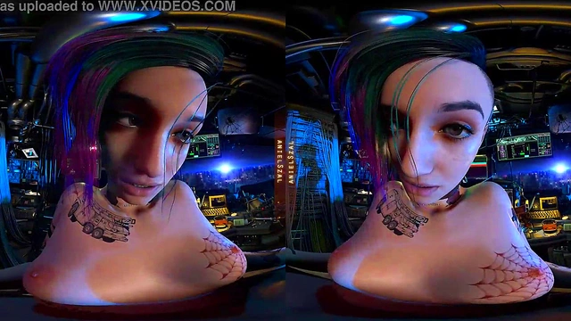 VR Intimacy With Pink-Haired Judy Alvarez in Cyberpunk Night City Server Room