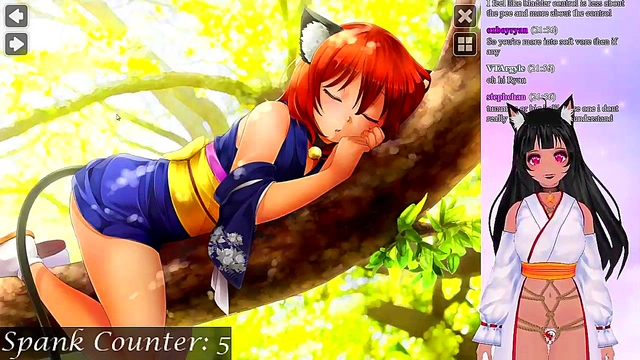 Lewd VTuber Neko Spanks & Seduces in Anime Visual Novel Livestream