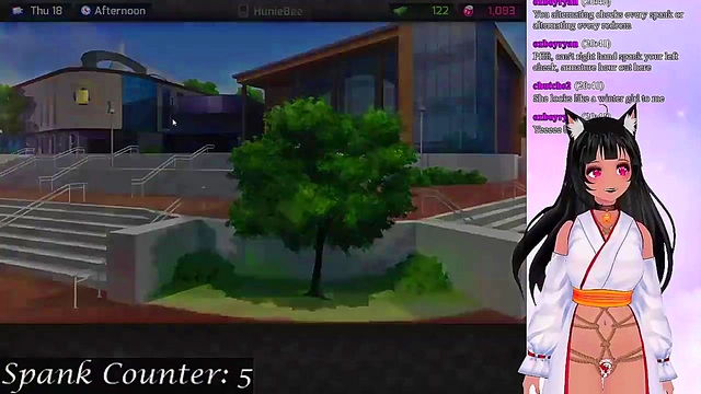 Lewd VTuber Neko Spanks & Seduces in Anime Visual Novel Livestream