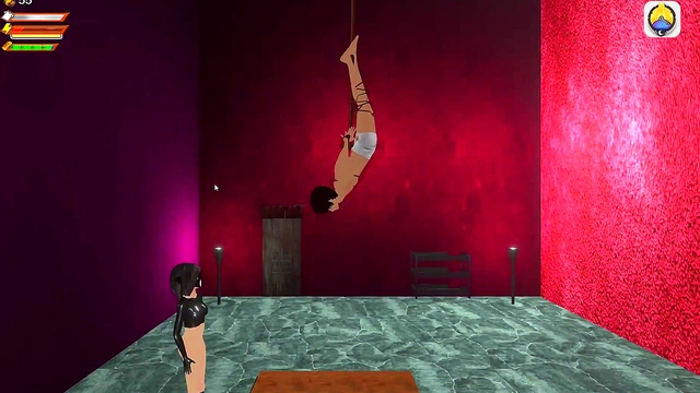 Dominatrix Humiliates Submissive in Busty Bathroom Pool Scene