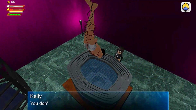 Dominatrix Humiliates Submissive in Busty Bathroom Pool Scene