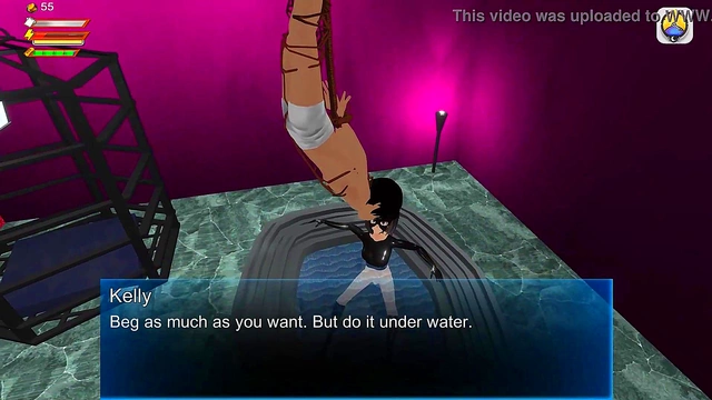 Dominatrix Humiliates Submissive in Busty Bathroom Pool Scene