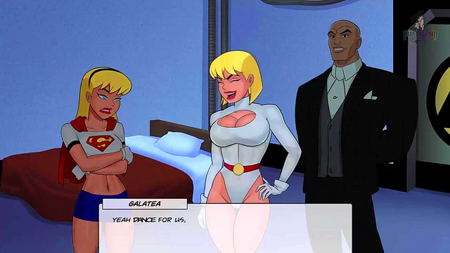 Blonde & Redhead Heroines Dance for Justice League Members in Steamy Anime Scene