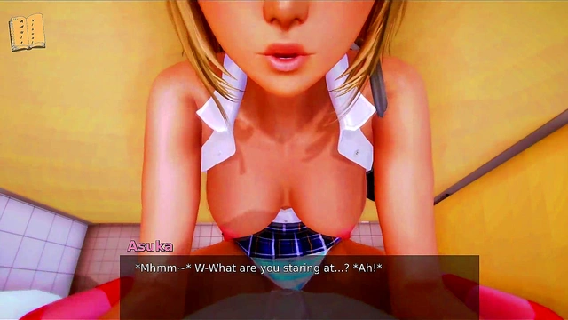 Hot Blonde College Student Fucks Big Dick Standing Up In Anime Game Walkthrough
