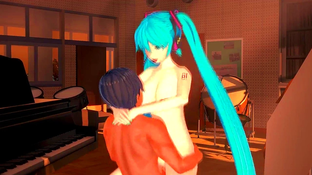 Hatsune Miku Vocaloid Teen Anime Gets Fucked for Hot Hentai Blowjob&Cumshot Scene