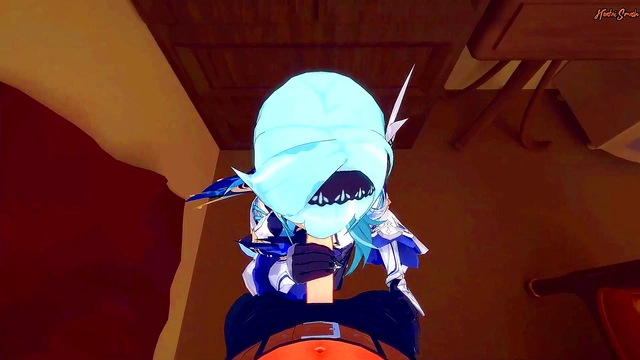 Cute Eula Gives POV Blowjob Then Gets Floor Creampie in Genshin Impact Hentai