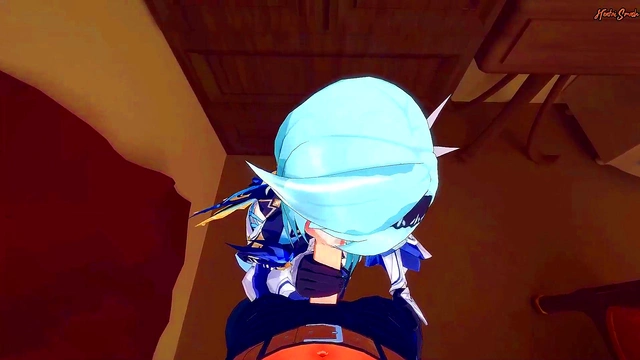 Cute Eula Gives POV Blowjob Then Gets Floor Creampie in Genshin Impact Hentai