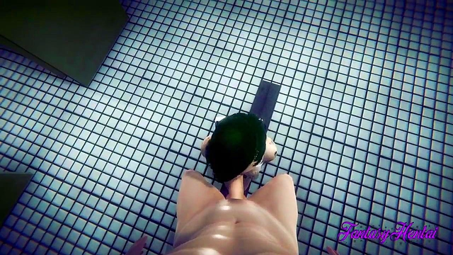 Cyber Punk 2077Honda Girl Sucks Big Dick for Cumshot & Creampie in Public Toilet