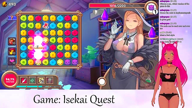 Lewd VTuber Neko Rides Big Dick for Cumshot Creampie in Isekai Adventure Livestream