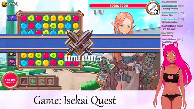 Lewd VTuber Neko Streams Anime Video Game for Creampie Action