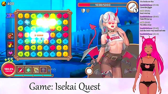 Lewd VTuber Neko Streams Anime Video Game for Creampie Action