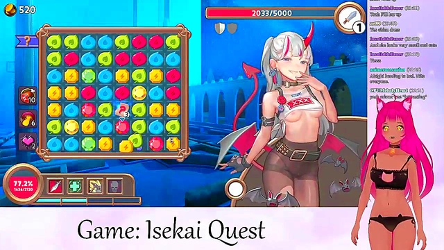 Lewd VTuber Neko Streams Anime Video Game for Creampie Action