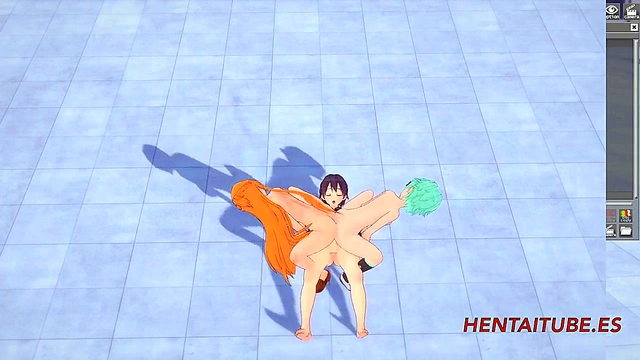 Kirito Cums On Asses Of Asuna & Leafa in Sword Art Online Hentai Threesome