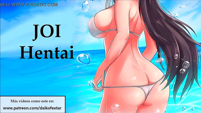 Horny Anime Babe Gives JOI Blowjob Instructions in Spanish Bikini Scene