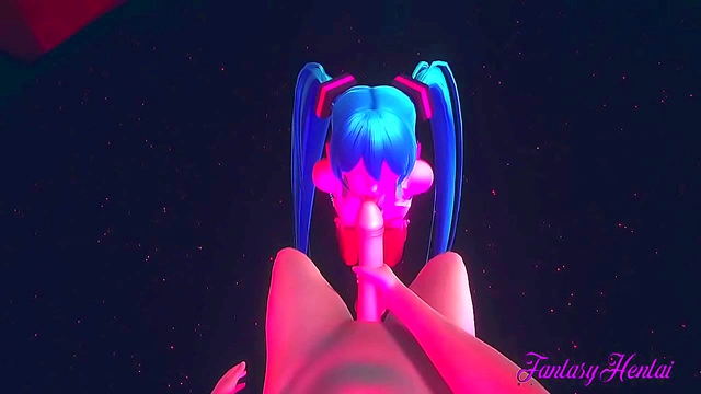 Hatsune Miku Gives Rough 3D Hentai Blowjob in Striptease Club POV
