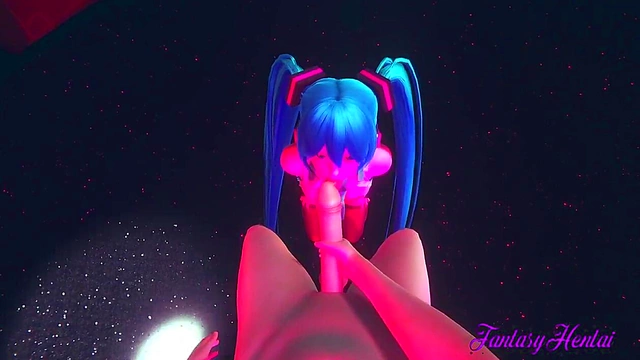 Hatsune Miku Gives Rough 3D Hentai Blowjob in Striptease Club POV
