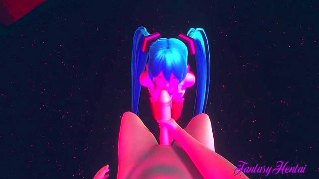 Hatsune Miku Gives Rough 3D Hentai Blowjob in Striptease Club POV
