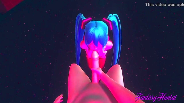 Hatsune Miku Gives Rough 3D Hentai Blowjob in Striptease Club POV
