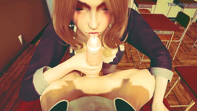 Beautiful Teacher Sucks Dick in Classroom for Romantic 3D Anime Orgasm