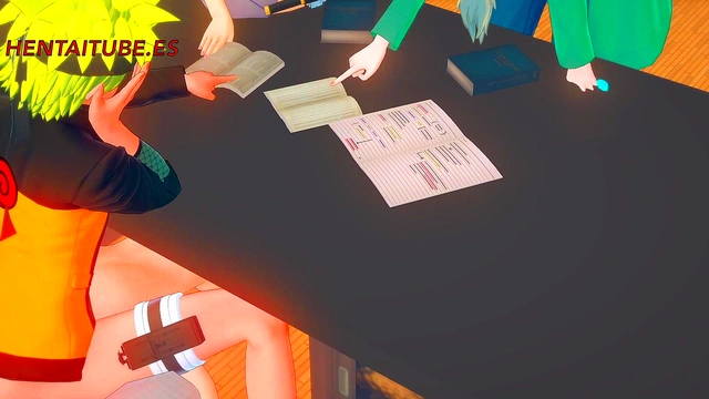 Naruto Fucks Sakura Under Table While Talking to Hinata & Tsunade – 3D Hentai Blowjob Creampie