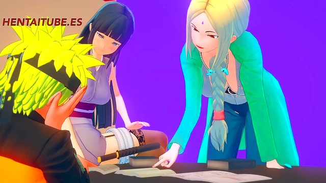Naruto Fucks Sakura Under Table While Talking to Hinata & Tsunade – 3D Hentai Blowjob Creampie