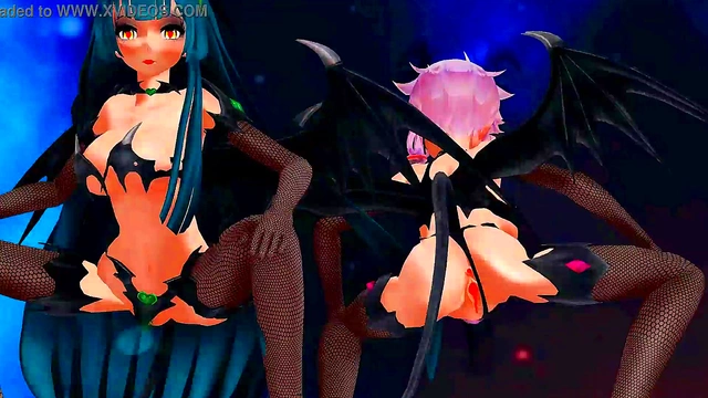 Two Anime Girls Dance and Sing Seductively in MMD Fantasy Scene
