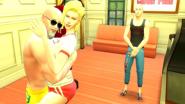Perverted Master Roshi Trains Android 18 for Anal Sex in Front of Cuckold Husband