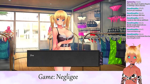 Lewd VTuber Neko Scissors Big Boobs In Lingerie During Yuri Anime Livestream