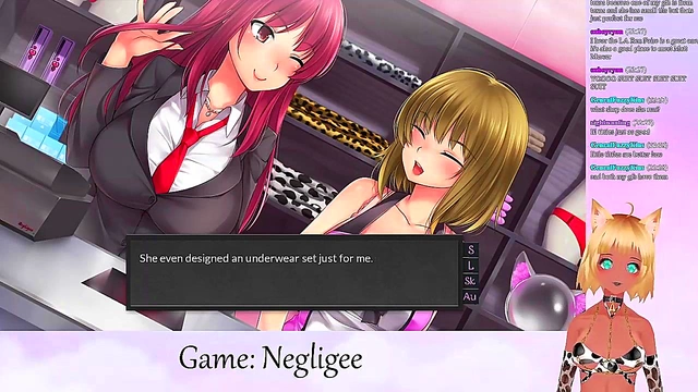 Lewd VTuber Neko Scissors Big Boobs In Lingerie During Yuri Anime Livestream