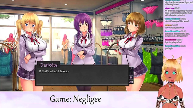 Lewd VTuber Neko Scissors Big Boobs In Lingerie During Yuri Anime Livestream