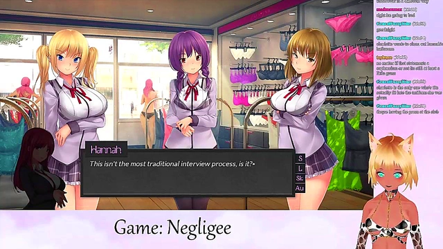 Lewd VTuber Neko Scissors Big Boobs In Lingerie During Yuri Anime Livestream