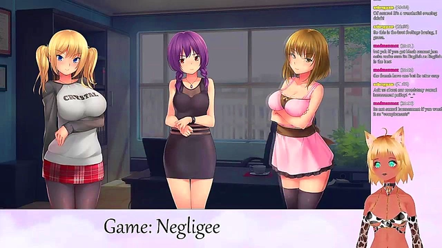 Lewd VTuber Neko in Lingerie Engages in Yuri Fun with Big Boobs & Oral Pleasure