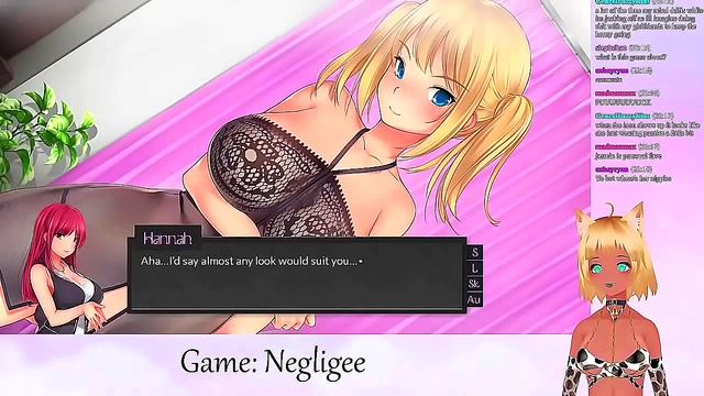 Lewd VTuber Neko Seduces in Lingerie for Lesbian Fun & Big Boob Action