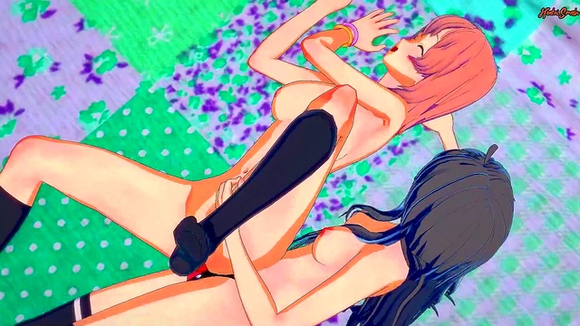 Cute Oregairu Lesbians Yukinoshita & Yuigahama Strapon Fuck Until Orgasm