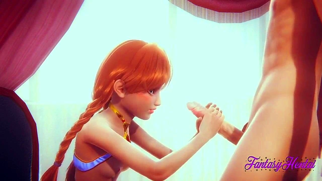 Anna from Frozen Gives Handjob & Blowjob Before Wild Hentai Fucking Creampie