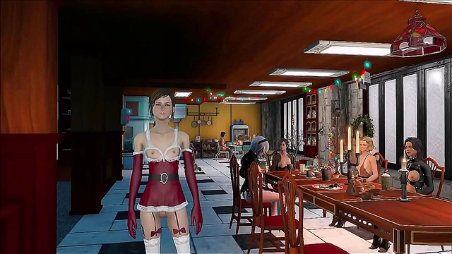 Cute Brunette Anime Chick Dressed Up for Fallout 4 Christmas Fashion Fun