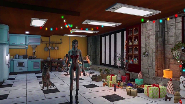 Cute Brunette Anime Chick Dressed Up for Fallout 4 Christmas Fashion Fun