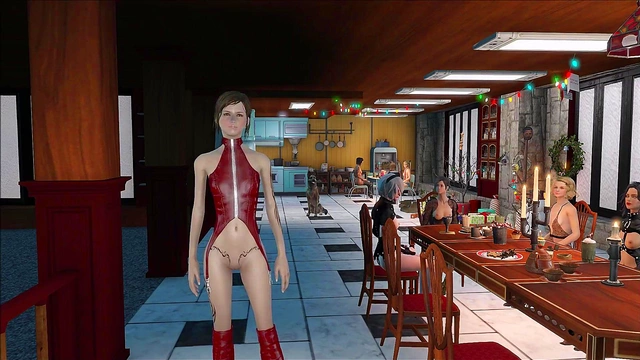 Cute Brunette Anime Chick Dressed Up for Fallout 4 Christmas Fashion Fun