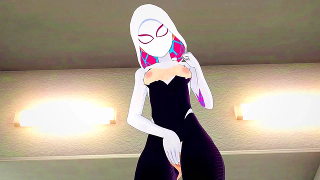 Spider-Gwen Masturbates Solo – Blonde Babe Fingering To Orgasm In Anime Style