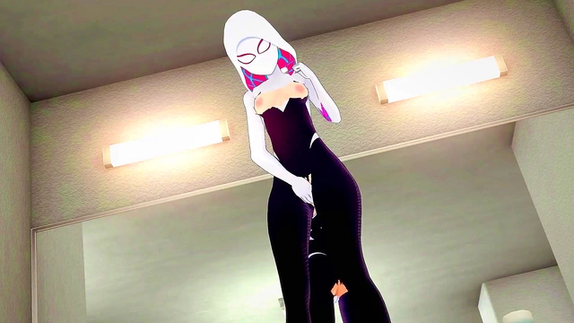 Spider-Gwen Masturbates Solo – Blonde Babe Fingering To Orgasm In Anime Style
