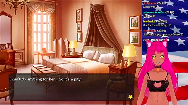 Lewd VTuber Neko Seduces in "My GF is the President" Anime Game Livestream