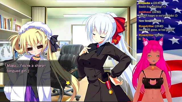 Lewd VTuber Neko Seduces in "My GF is the President" Anime Game Livestream