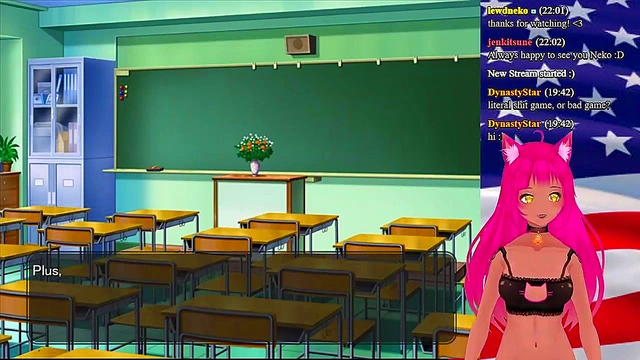 Lewd VTuber Neko Seduces in "My GF is the President" Anime Game Livestream