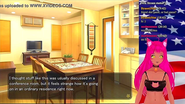 Lewd VTuber Neko Seduces in "My GF is the President" Anime Game Livestream