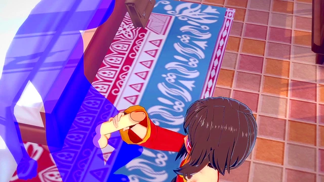 Megumin Gives Handjob in KonoSuba Anime for Intense Facial Cumshot Scene