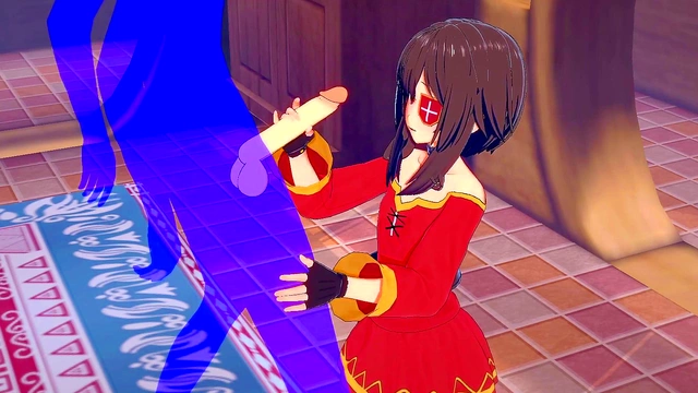 Megumin Gives Handjob in KonoSuba Anime for Intense Facial Cumshot Scene