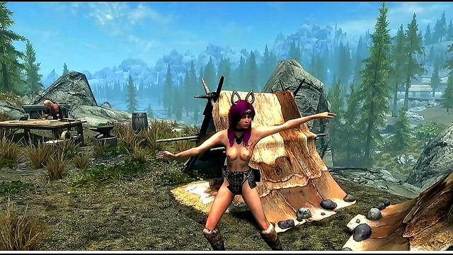 Bare-Breasted ErikasV2 Dances Seductively in Summer-Time Skyrim Animation