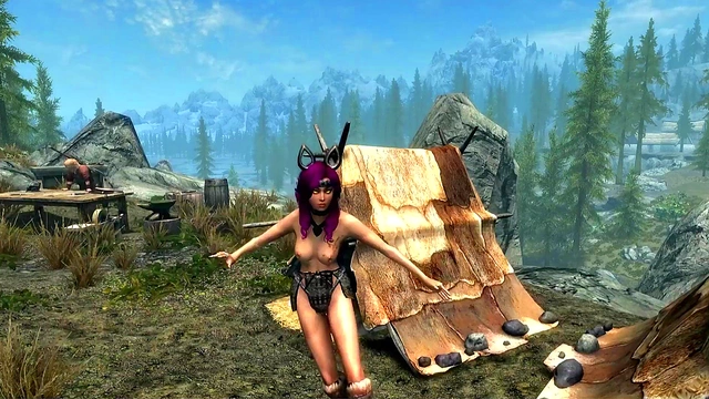 Bare-Breasted ErikasV2 Dances Seductively in Summer-Time Skyrim Animation