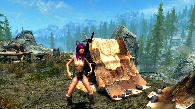 Bare-Breasted ErikasV2 Dances Seductively in Summer-Time Skyrim Animation